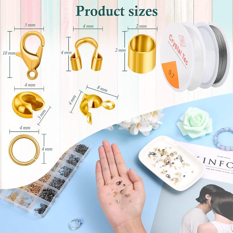 Acejoz 2160 Pieces Crimp Beads Kit for Jewelry Making, Knot Covers, Crimp Bead Covers, Crimp Tubes, Jump Rings and Wire Guardians with Crimping Pliers, Elastic String for Bracelets Necklaces Making - Image 3